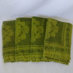 (DAMAGED / FOR CRAFTS) Vintage Green Terry Cloth Hand Towels Scrap Terrycloth